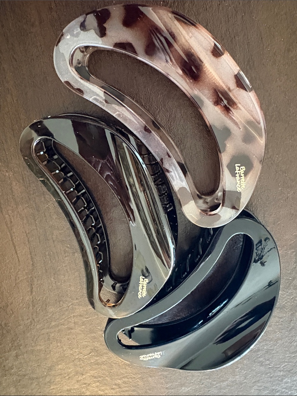 3-Pack French Banana Hair Clips- Black, Tortoiseshell, Smoke